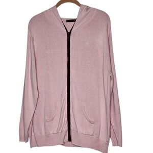 Blaine Trump Womens 1X Full Zip Hoodie Sweater Cardigan Pink Silk Blend‎ Knit
